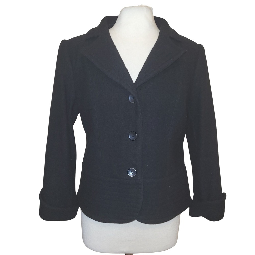 Vintage Pendleton Black Wool Women's 3 Button Structured Blazer Petite Large